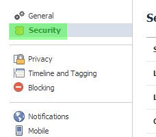 Facebook Security section