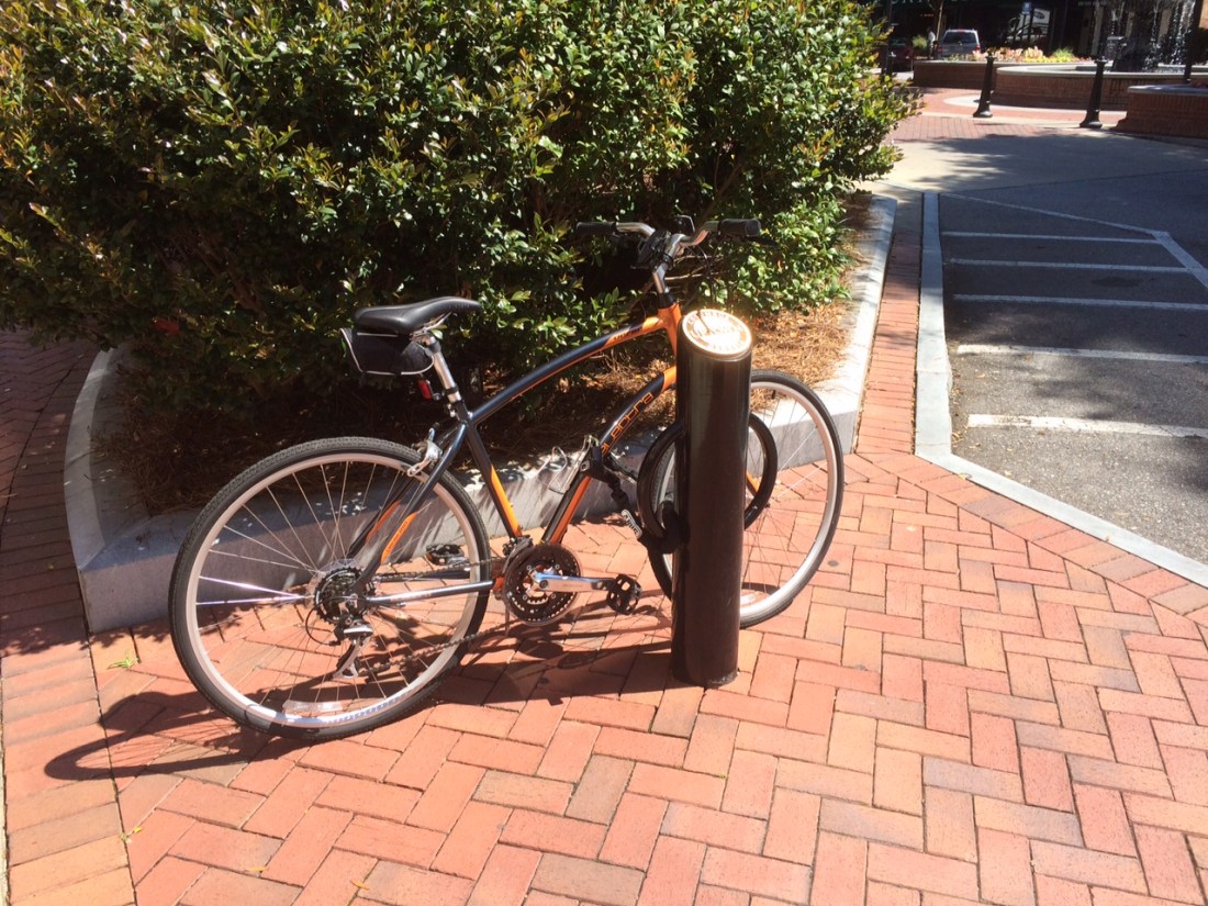 Bike parked and locked.